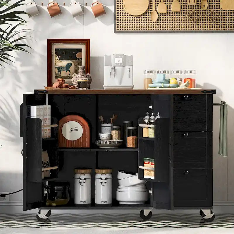 54.5-Inch Farmhouse Kitchen Island with Drop Leaf and Power Outlets