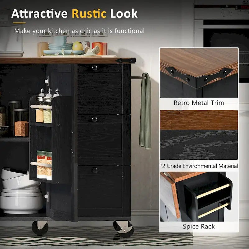 54.5-Inch Farmhouse Kitchen Island with Drop Leaf and Power Outlets