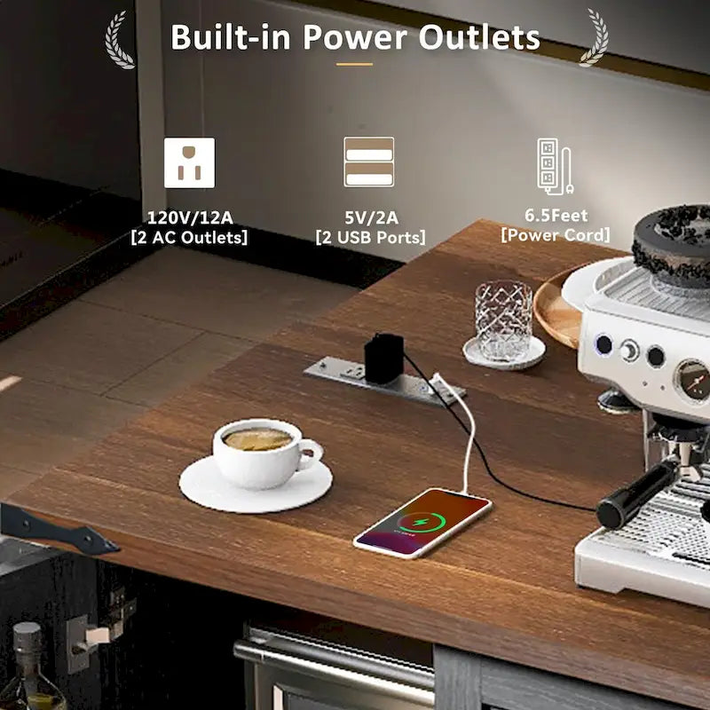 54.5-Inch Farmhouse Kitchen Island with Drop Leaf and Power Outlets