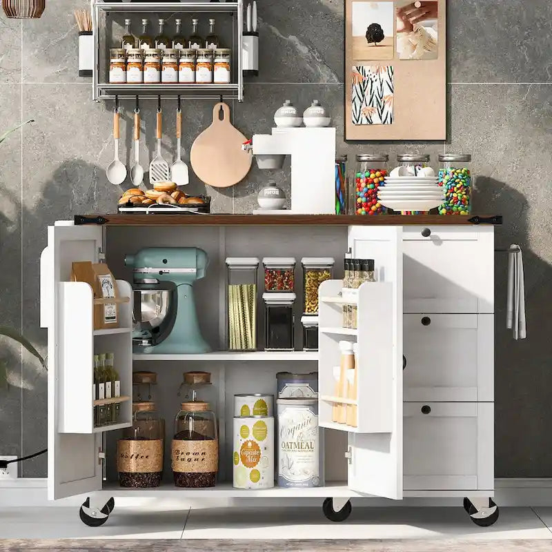 54.5-Inch Farmhouse Kitchen Island with Drop Leaf and Power Outlets