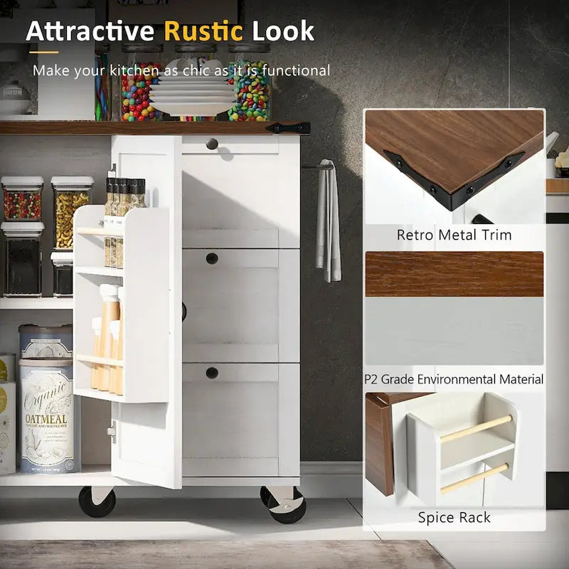 54.5-Inch Farmhouse Kitchen Island with Drop Leaf and Power Outlets