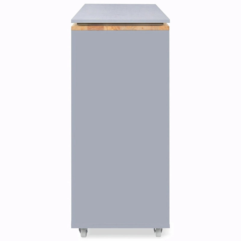 Rolling Kitchen Island with Adjustable Table and Glass Doors