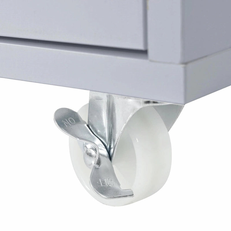 Rolling Kitchen Island with Adjustable Table and Glass Doors