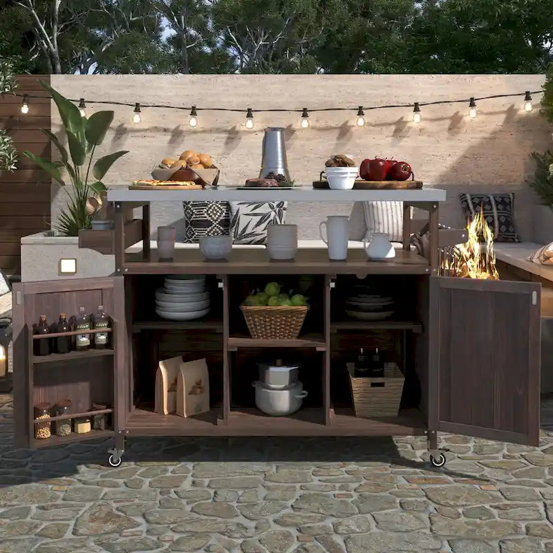Outdoor Kitchen Cart with Stainless Steel Top and Storage Cabinet