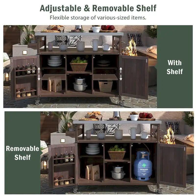 Outdoor Kitchen Cart with Stainless Steel Top and Storage Cabinet