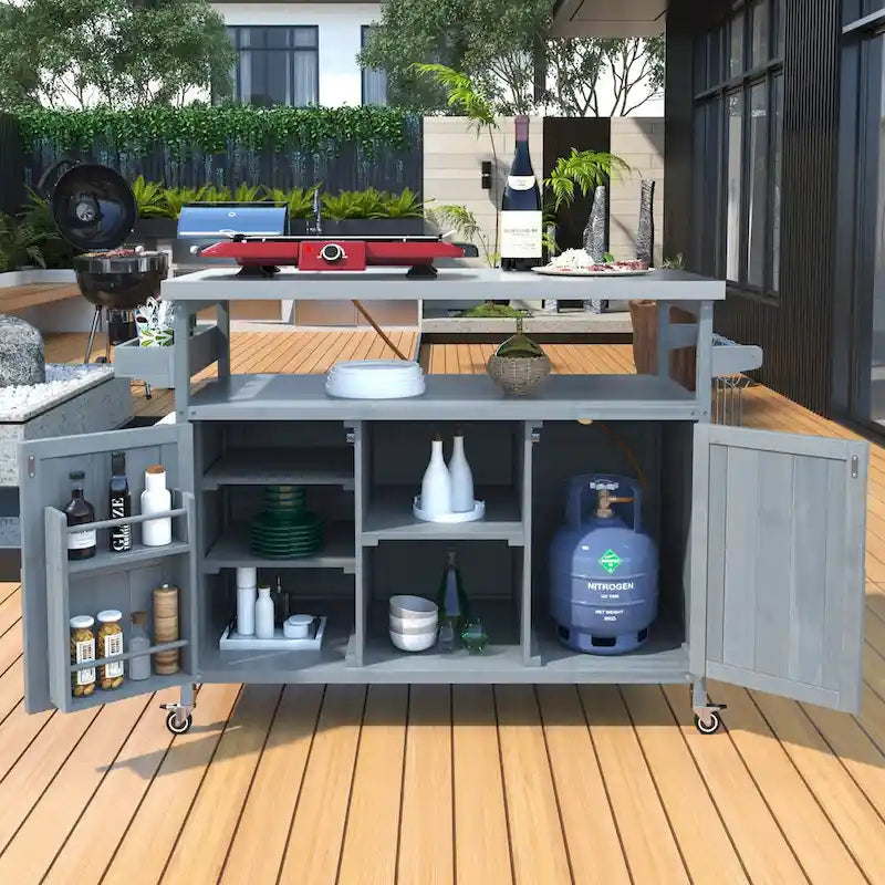 Outdoor Kitchen Cart with Stainless Steel Top and Storage Cabinet