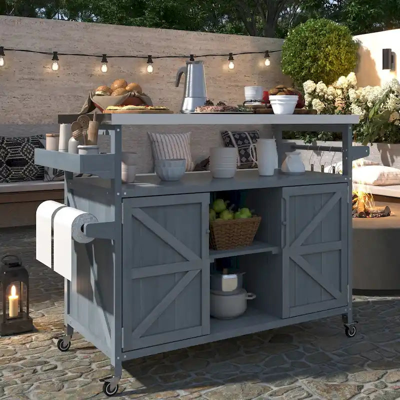 Outdoor Kitchen Cart with Stainless Steel Top and Storage Cabinet
