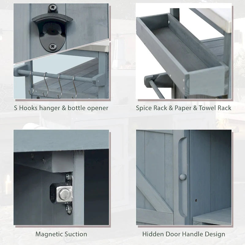 Outdoor Kitchen Cart with Stainless Steel Top and Storage Cabinet