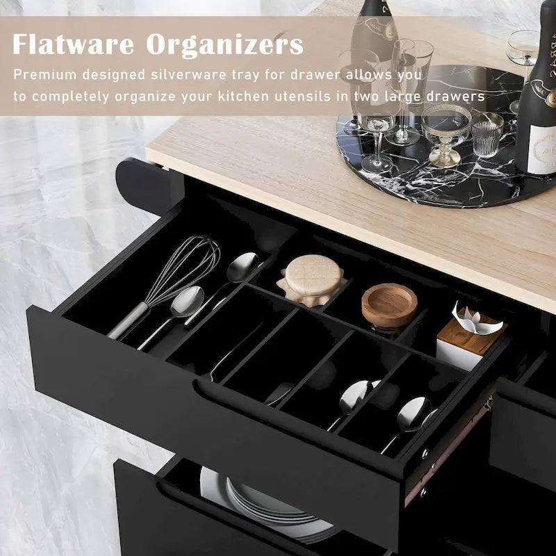 Rolling Kitchen Island with 8 Drawers and Rubber Wood Top