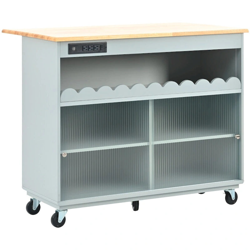 Rolling Kitchen Island with LED Lighting, Drop Leaf and Power Outlets