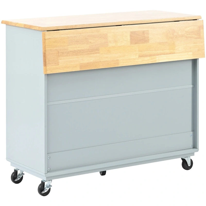 Rolling Kitchen Island with LED Lighting, Drop Leaf and Power Outlets