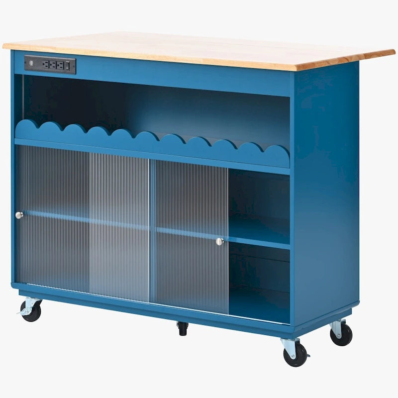 Rolling Kitchen Island with LED Lighting, Drop Leaf and Power Outlets