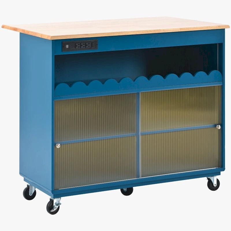 Rolling Kitchen Island with LED Lighting, Drop Leaf and Power Outlets