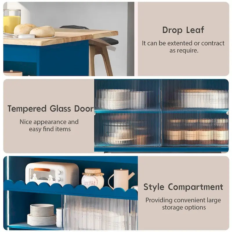Rolling Kitchen Island with LED Lighting, Drop Leaf and Power Outlets