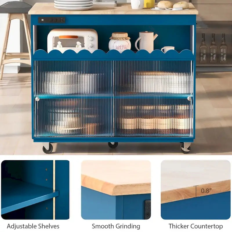 Rolling Kitchen Island with LED Lighting, Drop Leaf and Power Outlets