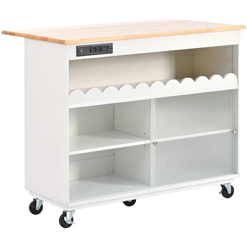 Rolling Kitchen Island with LED Lighting, Drop Leaf and Power Outlets