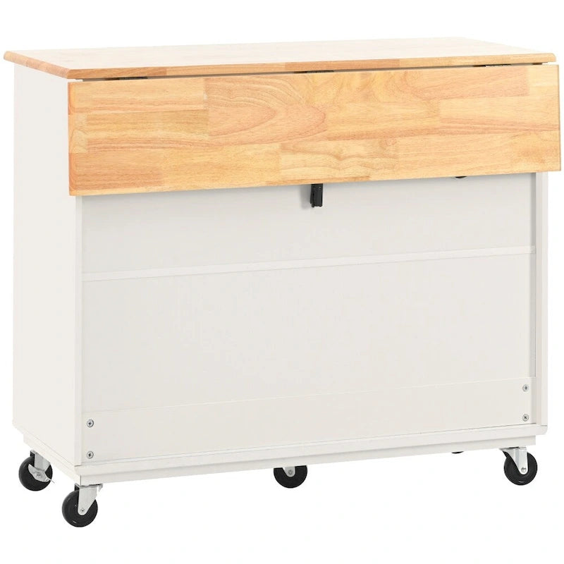 Rolling Kitchen Island with LED Lighting, Drop Leaf and Power Outlets