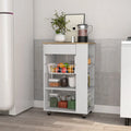 Kitchen Cart with Drawer, Two Open Shelves and Four Casters, White / Light Oak