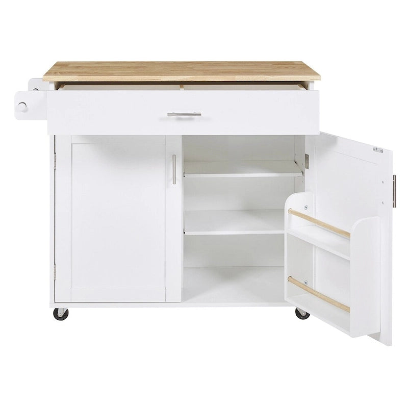 Rolling Kitchen Cart with Drop-Leaf Rubberwood Top and Storage
