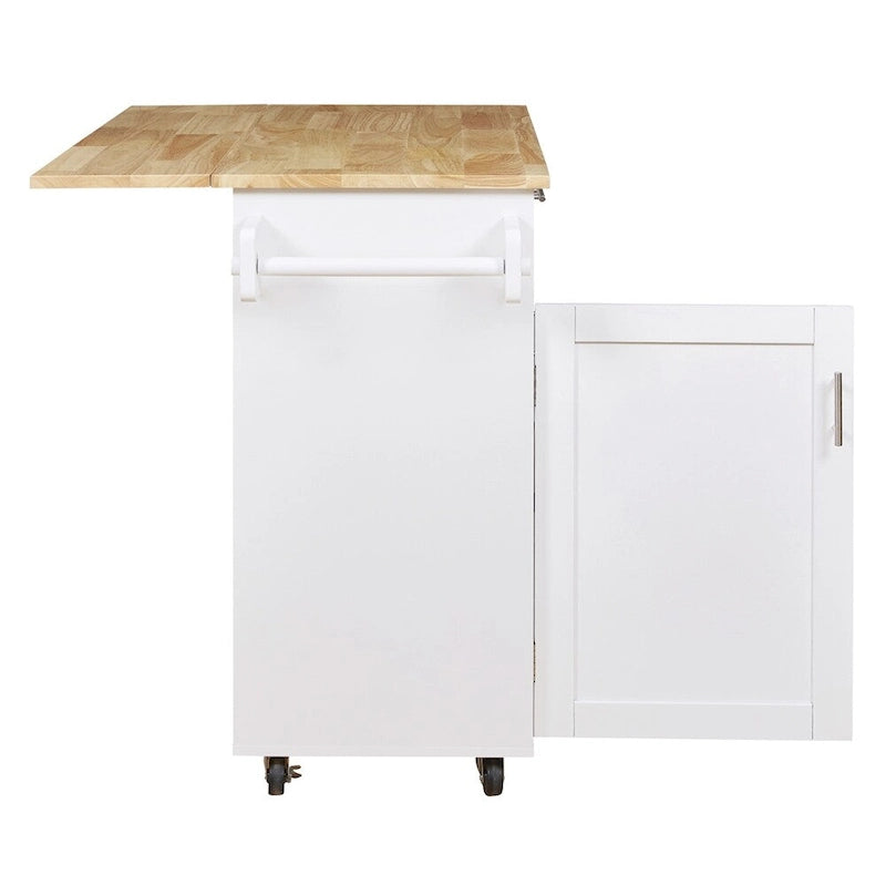 Rolling Kitchen Cart with Drop-Leaf Rubberwood Top and Storage