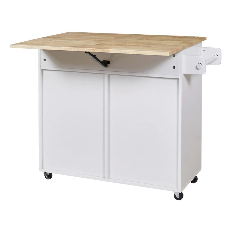 Rolling Kitchen Cart with Drop-Leaf Rubberwood Top and Storage