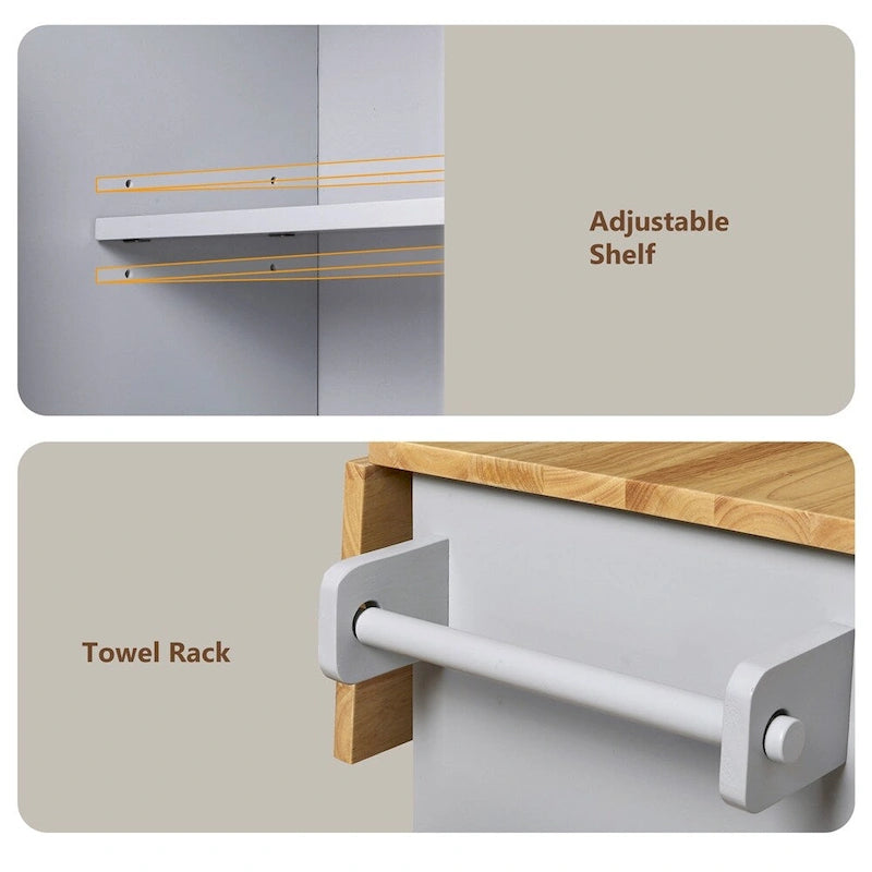Rolling Kitchen Cart with Drop-Leaf Rubberwood Top and Storage