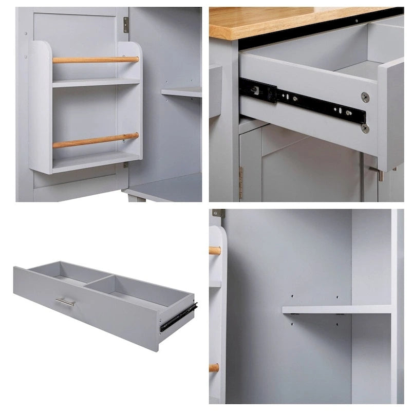 Rolling Kitchen Cart with Drop-Leaf Rubberwood Top and Storage