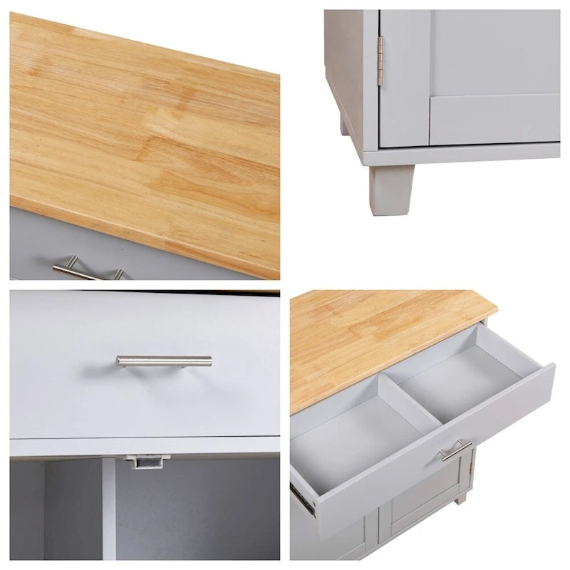 Rolling Kitchen Cart with Drop-Leaf Rubberwood Top and Storage