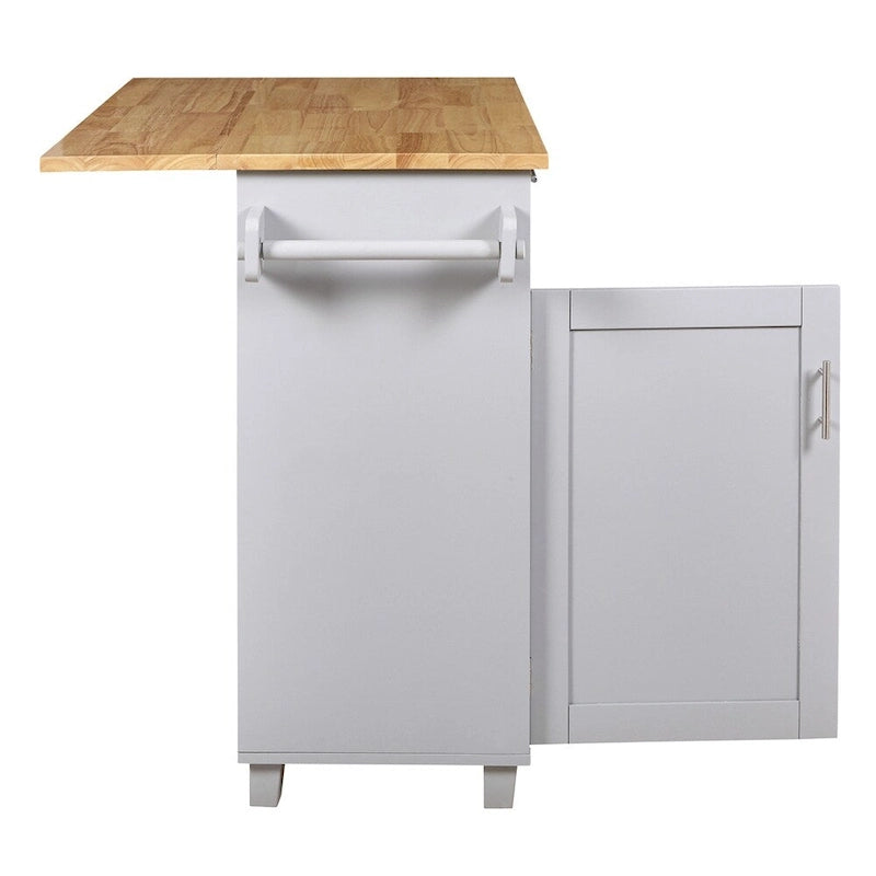 Rolling Kitchen Cart with Drop-Leaf Rubberwood Top and Storage