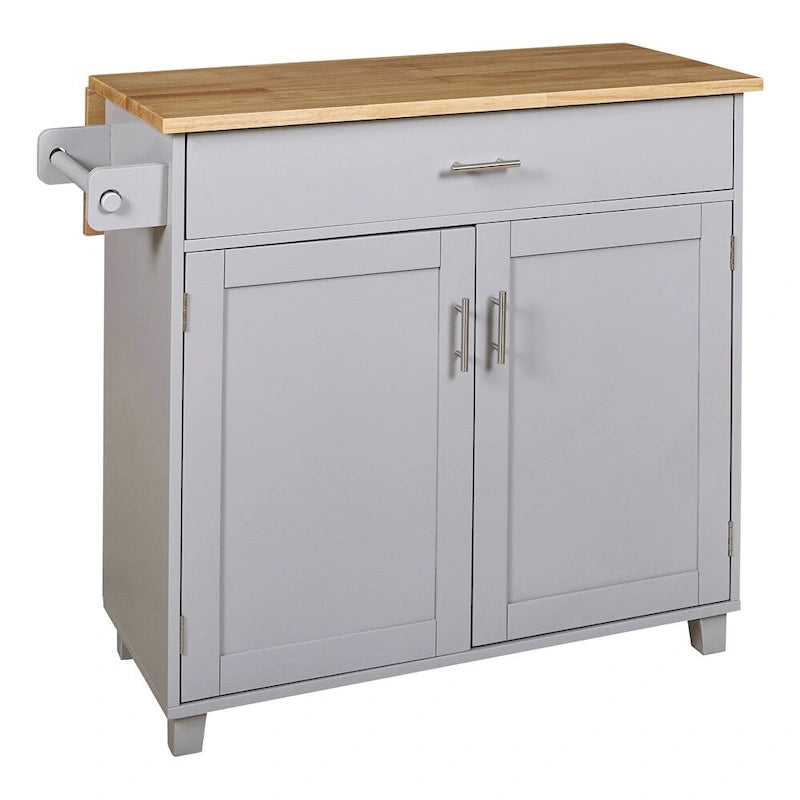Rolling Kitchen Cart with Drop-Leaf Rubberwood Top and Storage