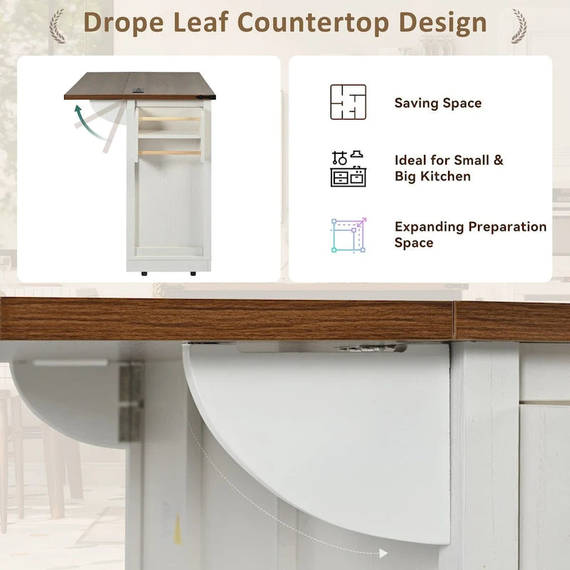 53.75-Inch Rolling Farmhouse Kitchen Island with Power Outlets and Barn Doors