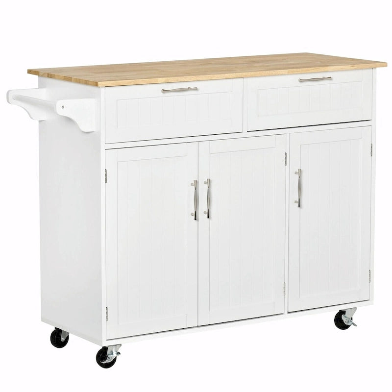 Rolling Kitchen Island with Wood Top, Drawers and Cabinets