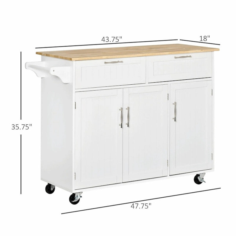 Rolling Kitchen Island with Wood Top, Drawers and Cabinets