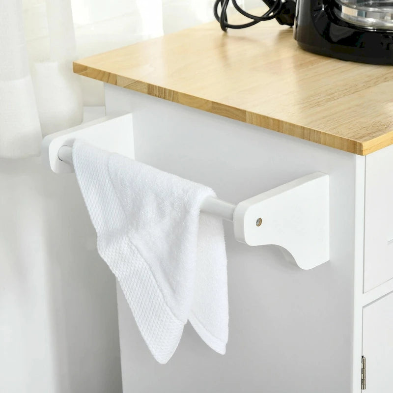 Rolling Kitchen Island with Wood Top, Drawers and Cabinets
