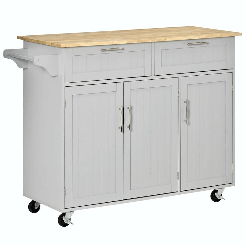 Rolling Kitchen Island with Wood Top, Drawers and Cabinets
