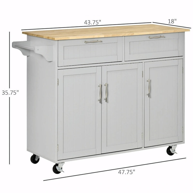 Rolling Kitchen Island with Wood Top, Drawers and Cabinets