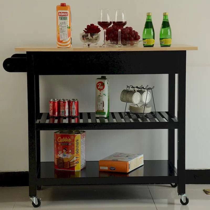 MDF Kitchen Island Cart with Storage and Lockable Wheels