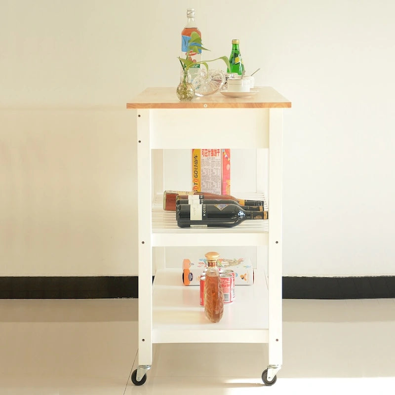 MDF Kitchen Island Cart with Storage and Lockable Wheels