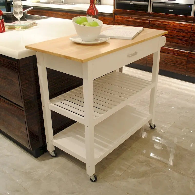 MDF Kitchen Island Cart with Storage and Lockable Wheels