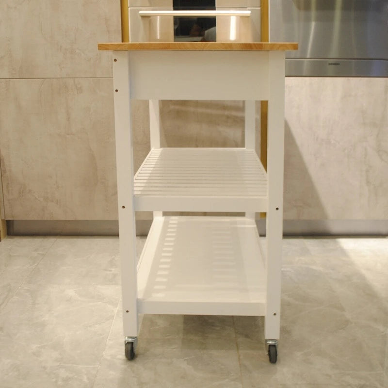 MDF Kitchen Island Cart with Storage and Lockable Wheels