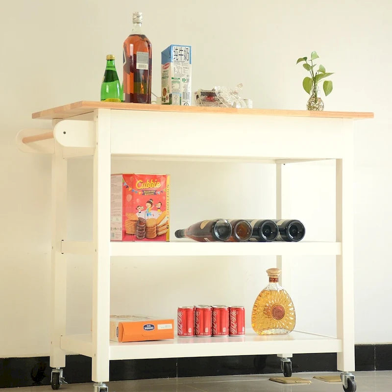 MDF Kitchen Island Cart with Storage and Lockable Wheels