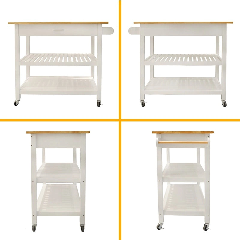 MDF Kitchen Island Cart with Storage and Lockable Wheels