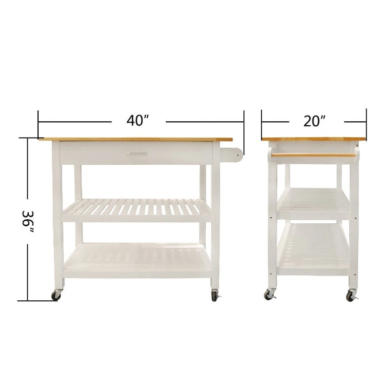 MDF Kitchen Island Cart with Storage and Lockable Wheels