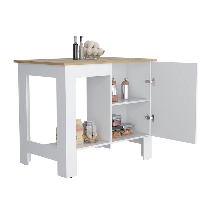 Wooden Kitchen Island with Cabinet and Open Shelf