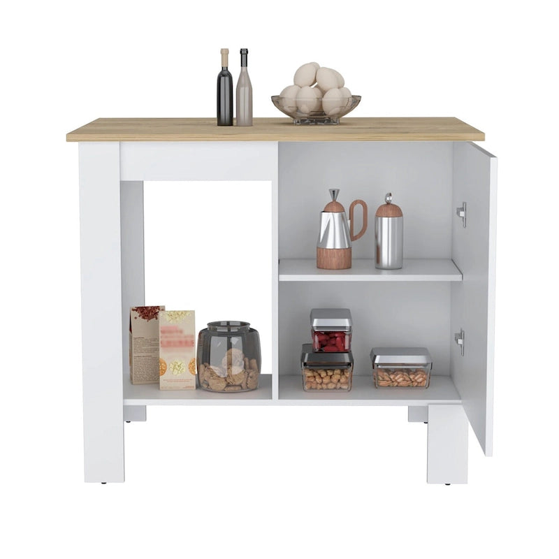 Wooden Kitchen Island with Cabinet and Open Shelf