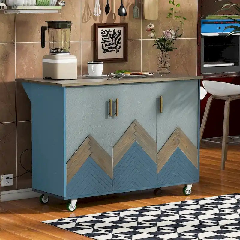 51-Inch Farmhouse Kitchen Island with Drop Leaf and Storage