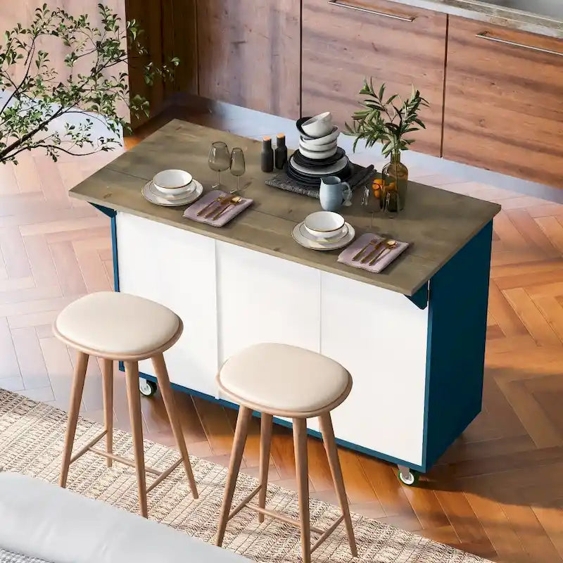 51-Inch Farmhouse Kitchen Island with Drop Leaf and Storage