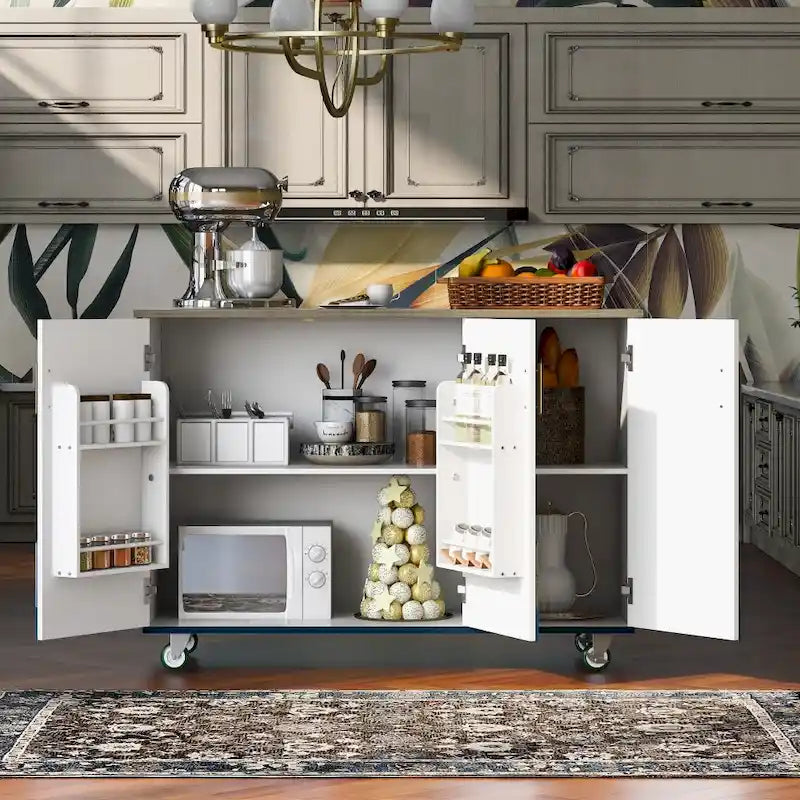 51-Inch Farmhouse Kitchen Island with Drop Leaf and Storage
