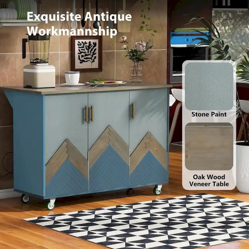 51-Inch Farmhouse Kitchen Island with Drop Leaf and Storage