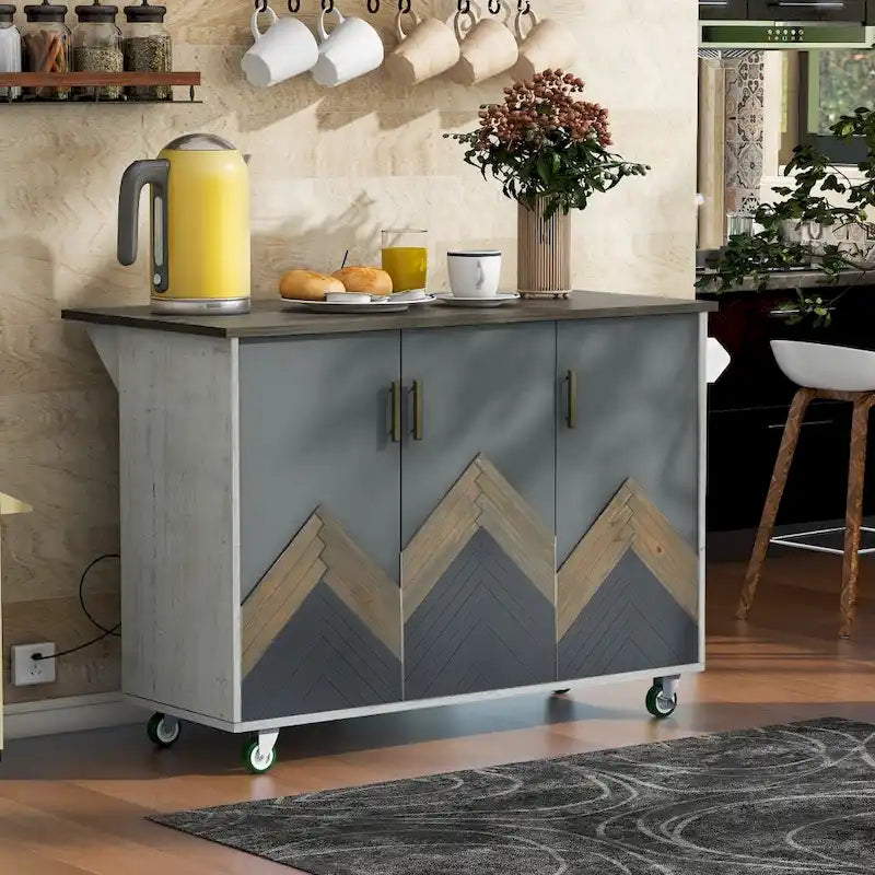 51-Inch Farmhouse Kitchen Island with Drop Leaf and Storage